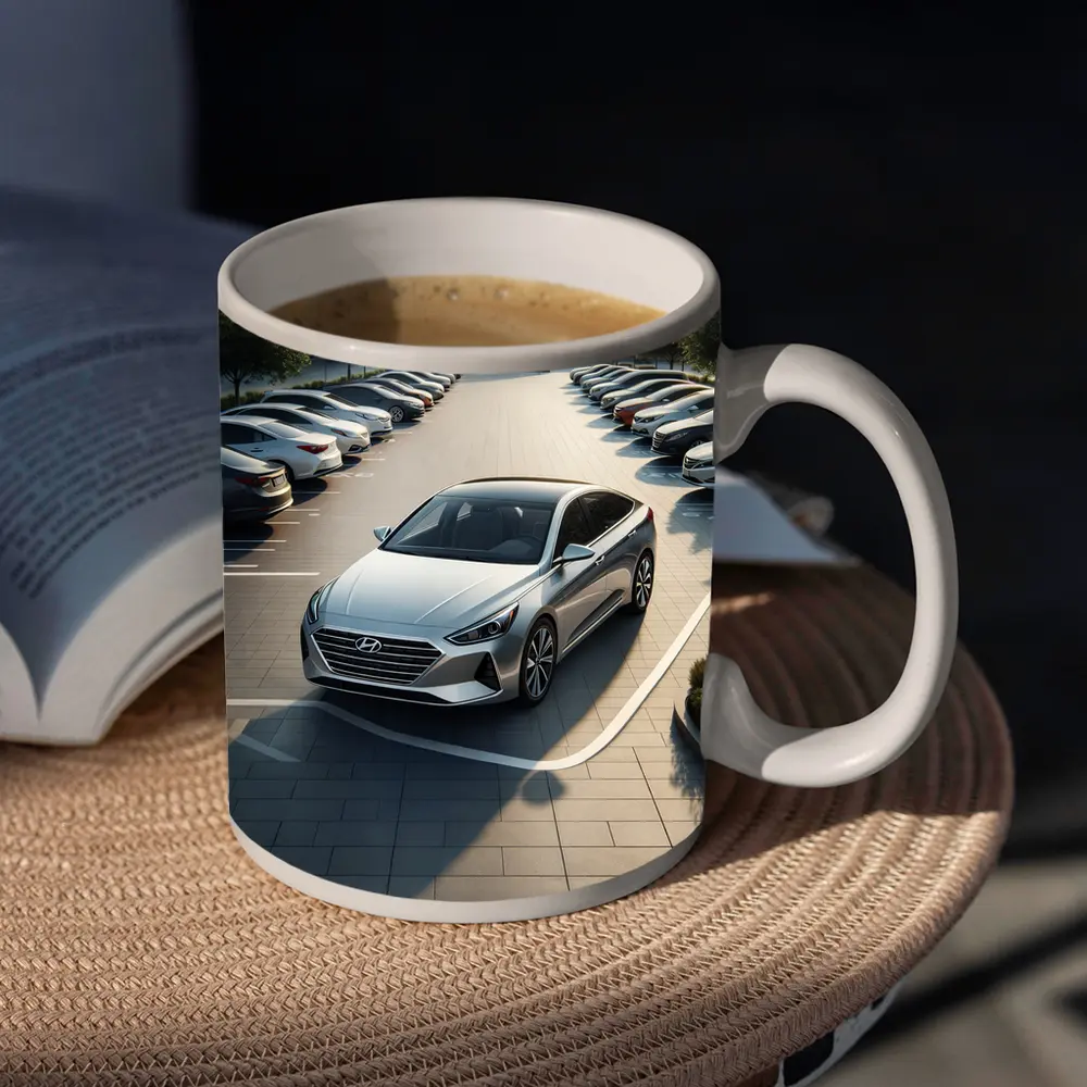 Hyundai Sonata Silver Sedan Parking Lot – Mugs