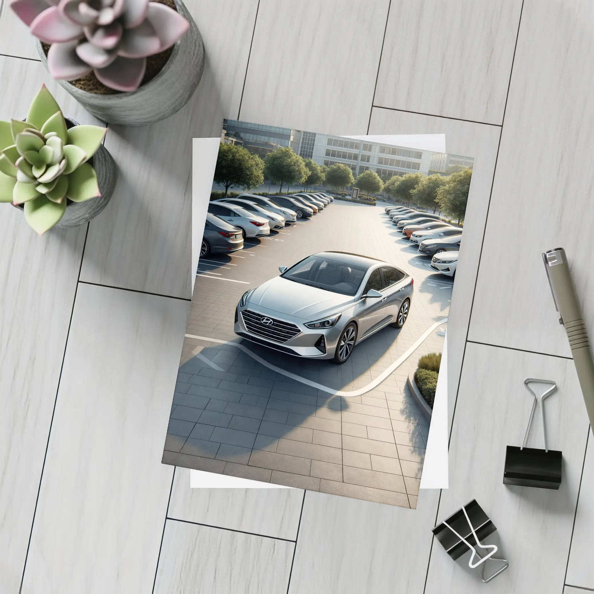 Hyundai Sonata Silver Sedan Parking Lot – Postcards