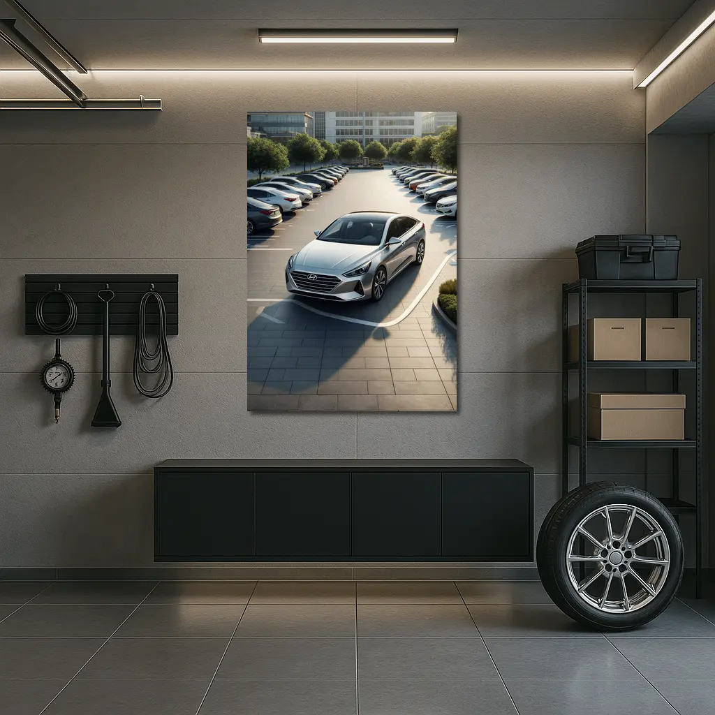 Hyundai Sonata Silver Sedan Parking Lot – Wall Art