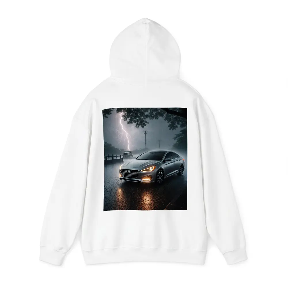 Hyundai Sonata Silver Sedan Stormy Night – Hoodies