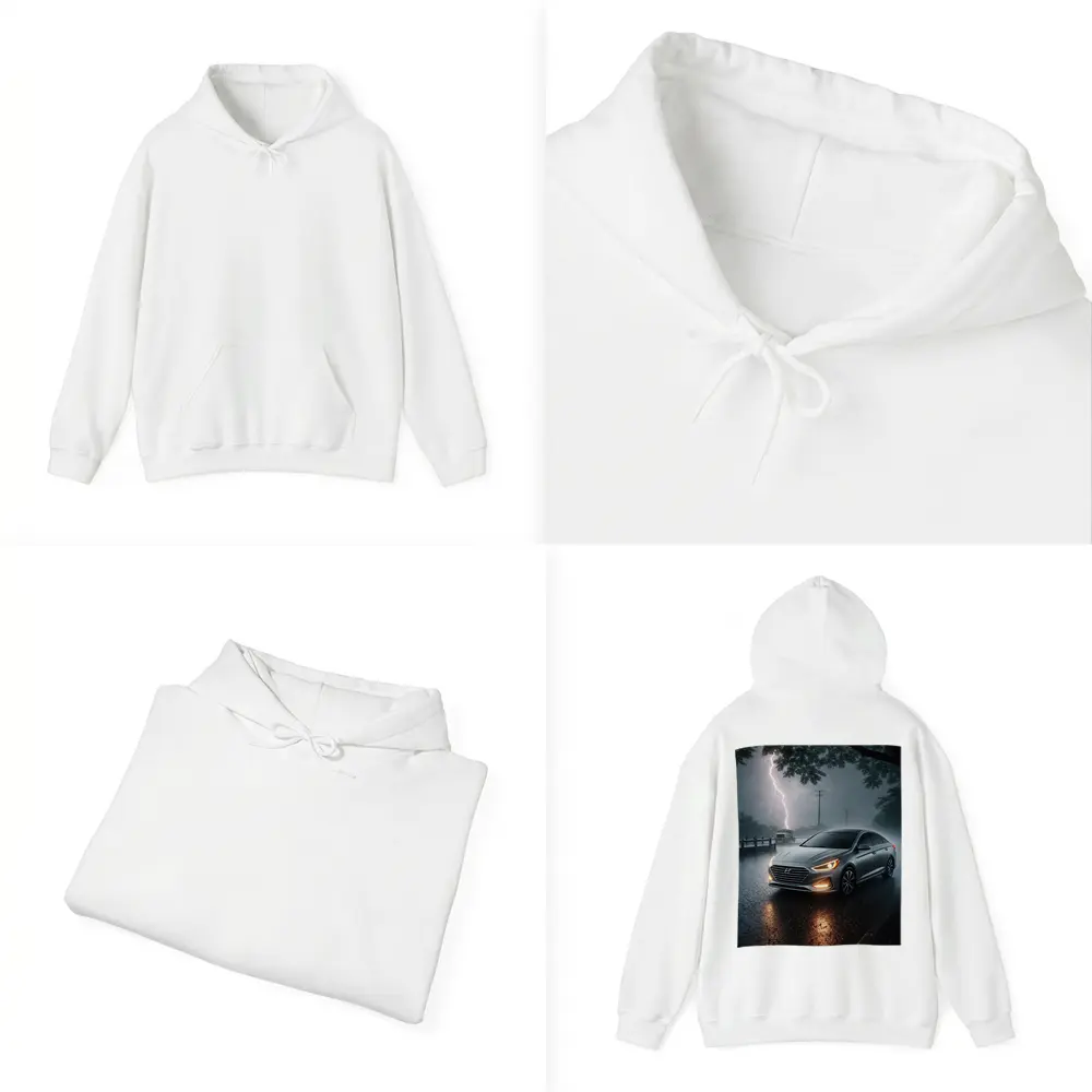 Hyundai Sonata Silver Sedan Stormy Night – Hoodies