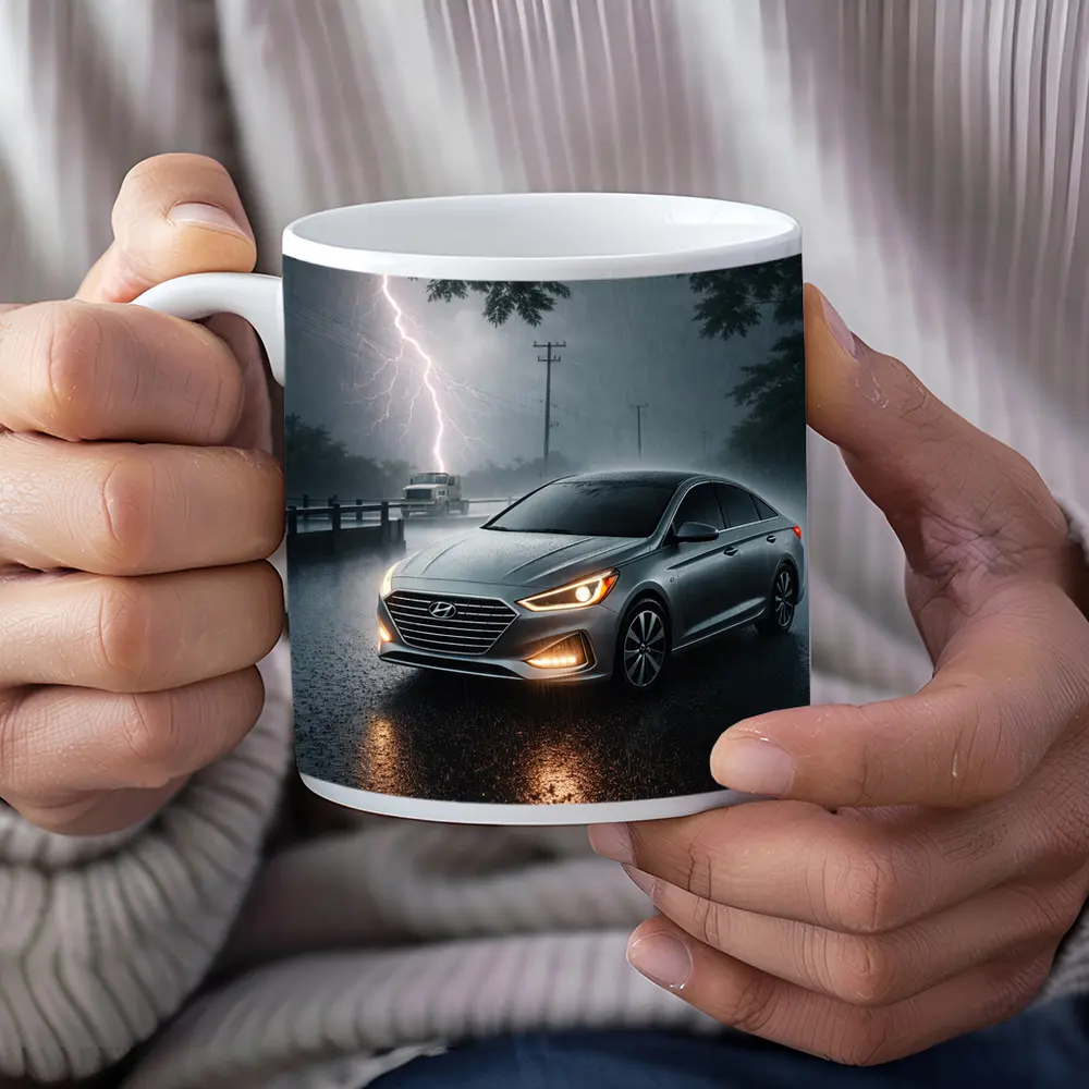 Hyundai Sonata Silver Sedan Stormy Night – Mugs
