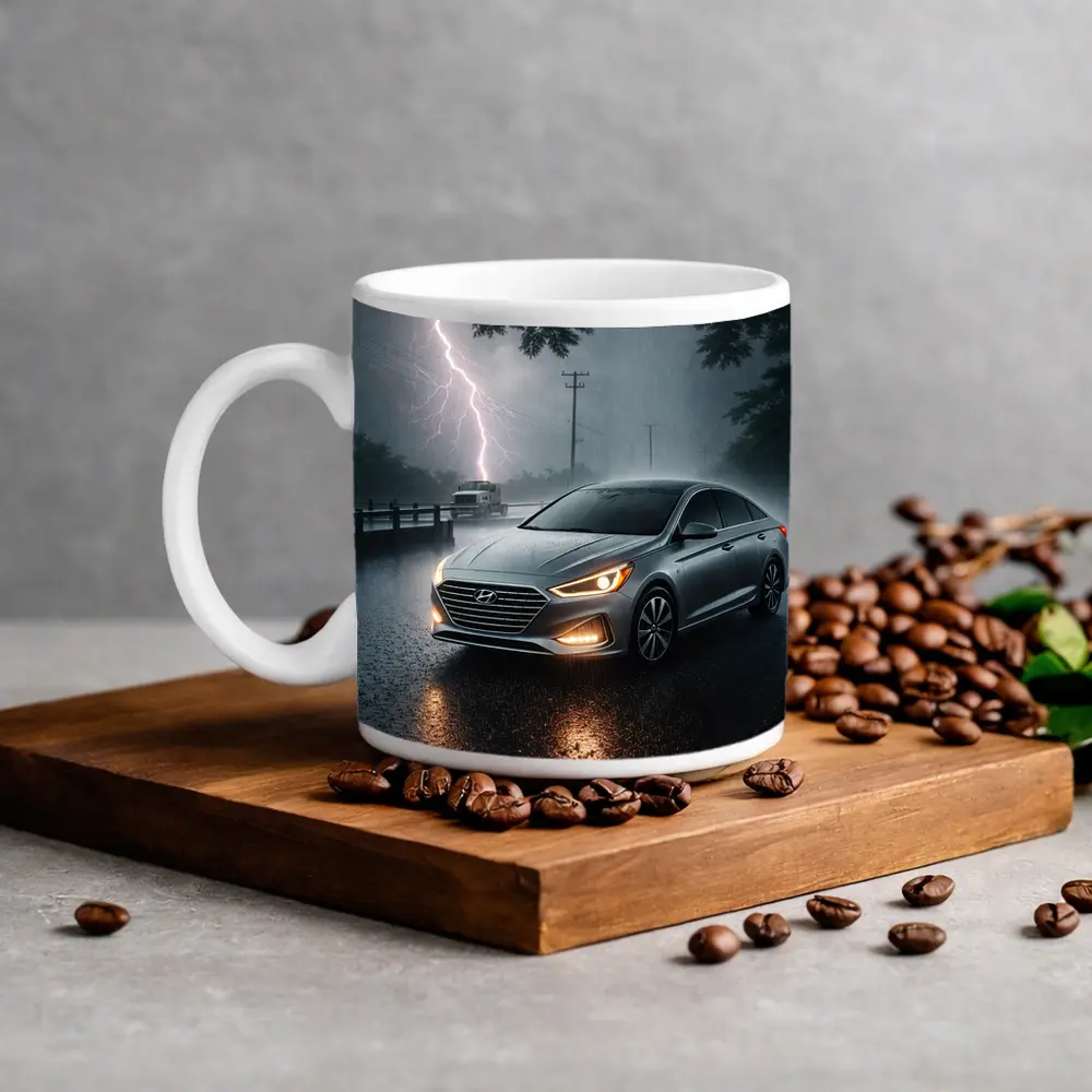 Hyundai Sonata Silver Sedan Stormy Night – Mugs
