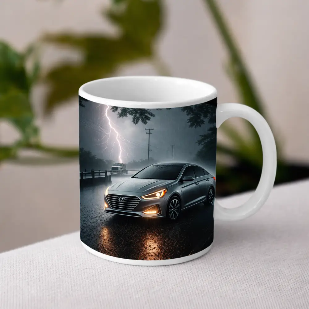 Hyundai Sonata Silver Sedan Stormy Night – Mugs