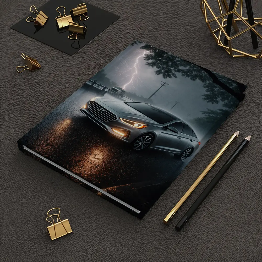 Hyundai Sonata Silver Sedan Stormy Night – Notebooks