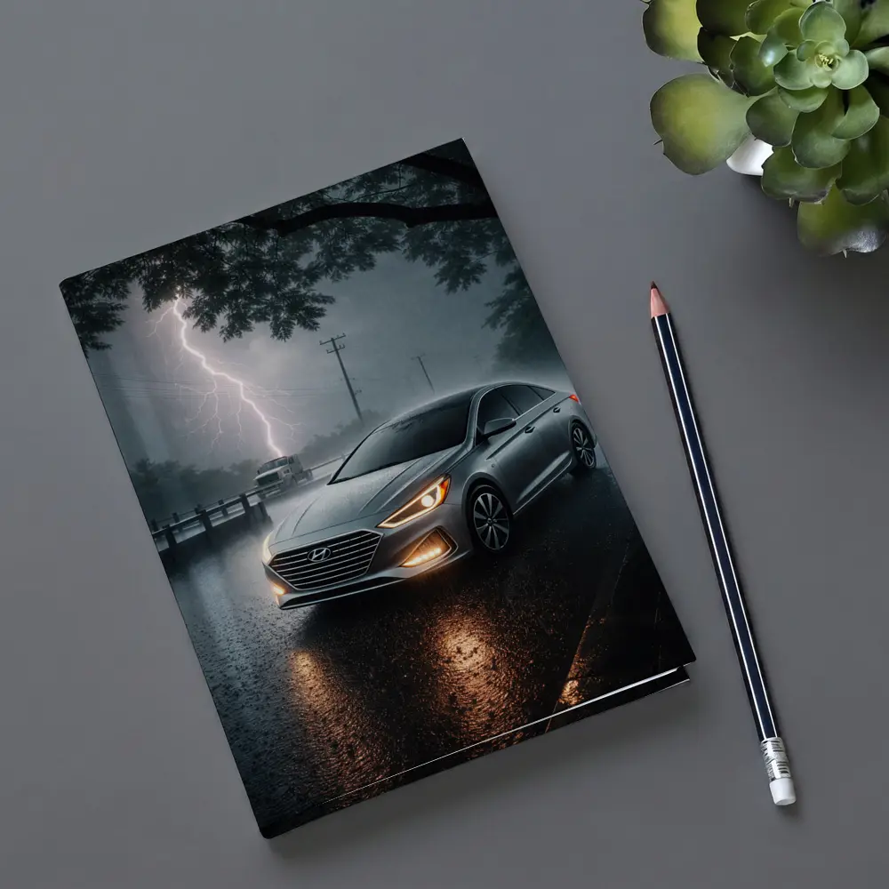 Hyundai Sonata Silver Sedan Stormy Night – Notebooks