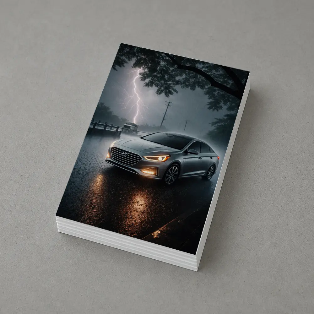 Hyundai Sonata Silver Sedan Stormy Night – Postcards