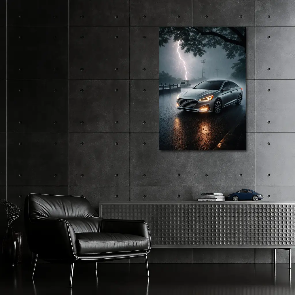 Hyundai Sonata Silver Sedan Stormy Night – Wall Art