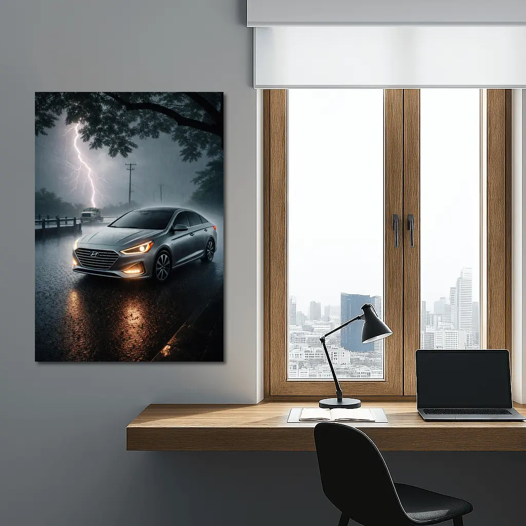 Hyundai Sonata Silver Sedan Stormy Night – Wall Art