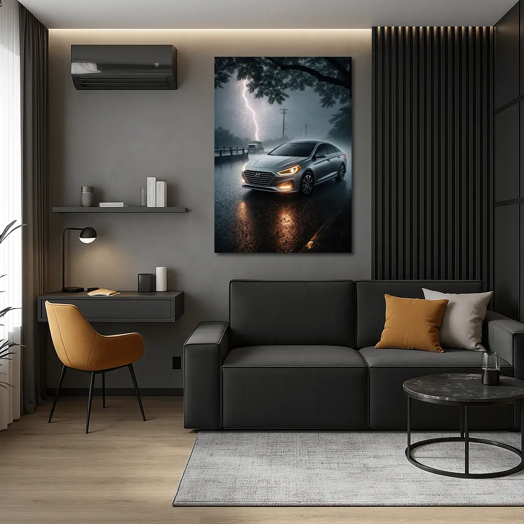 Hyundai Sonata Silver Sedan Stormy Night – Wall Art