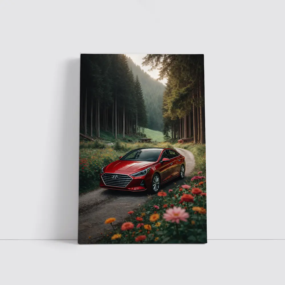 Hyundai Sonata Red Sedan Forest Road – Wall Art