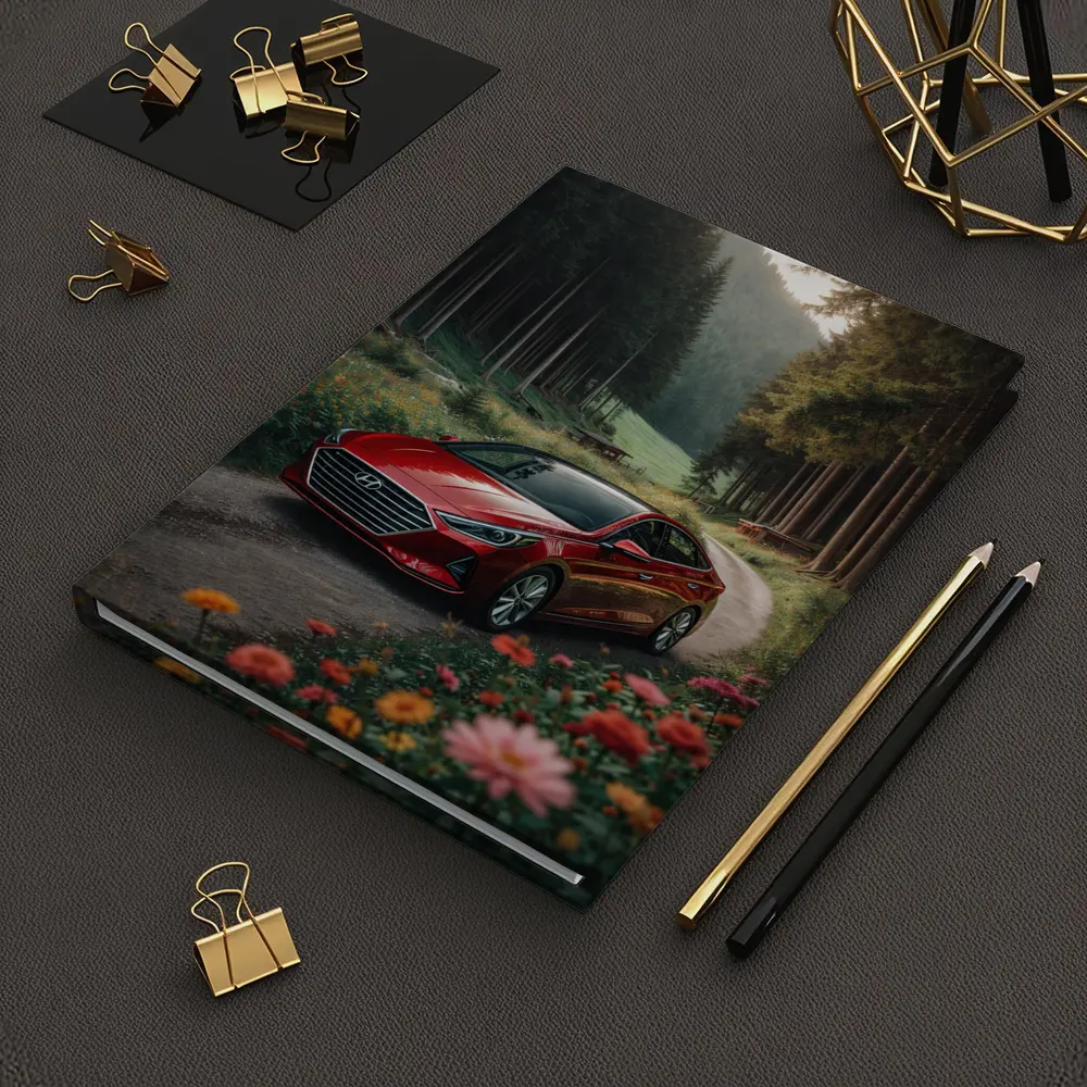 Hyundai Sonata Red Sedan Forest Road – Notebooks