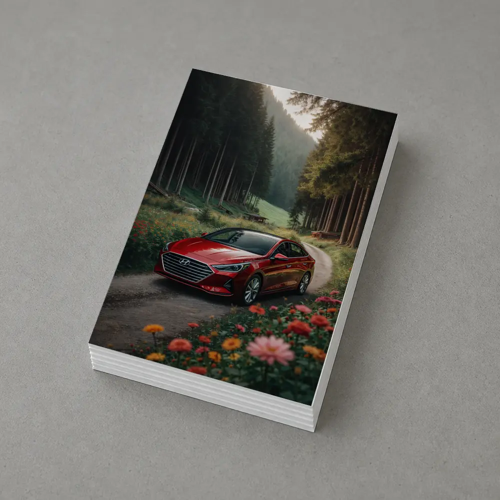 Hyundai Sonata Red Sedan Forest Road – Postcards