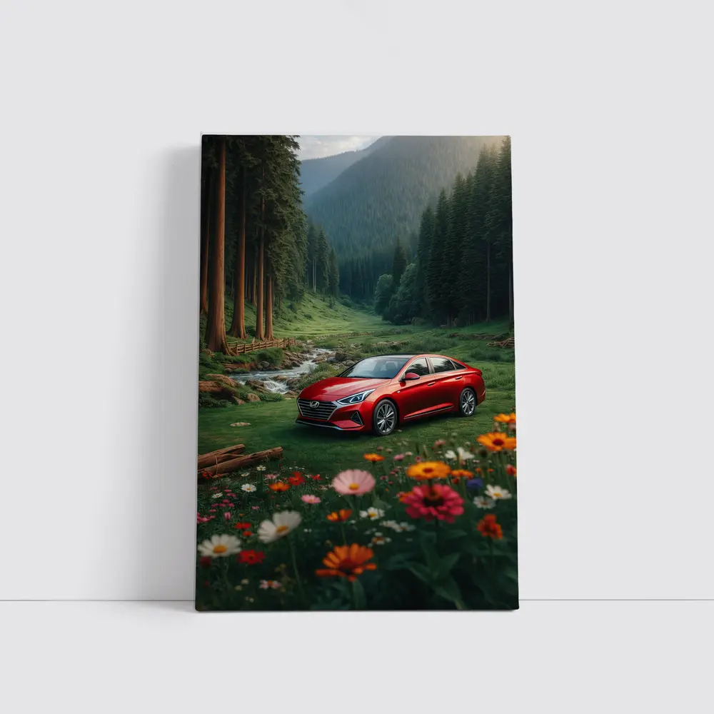 Hyundai Sonata Red Sedan Forest Valley – Wall Art