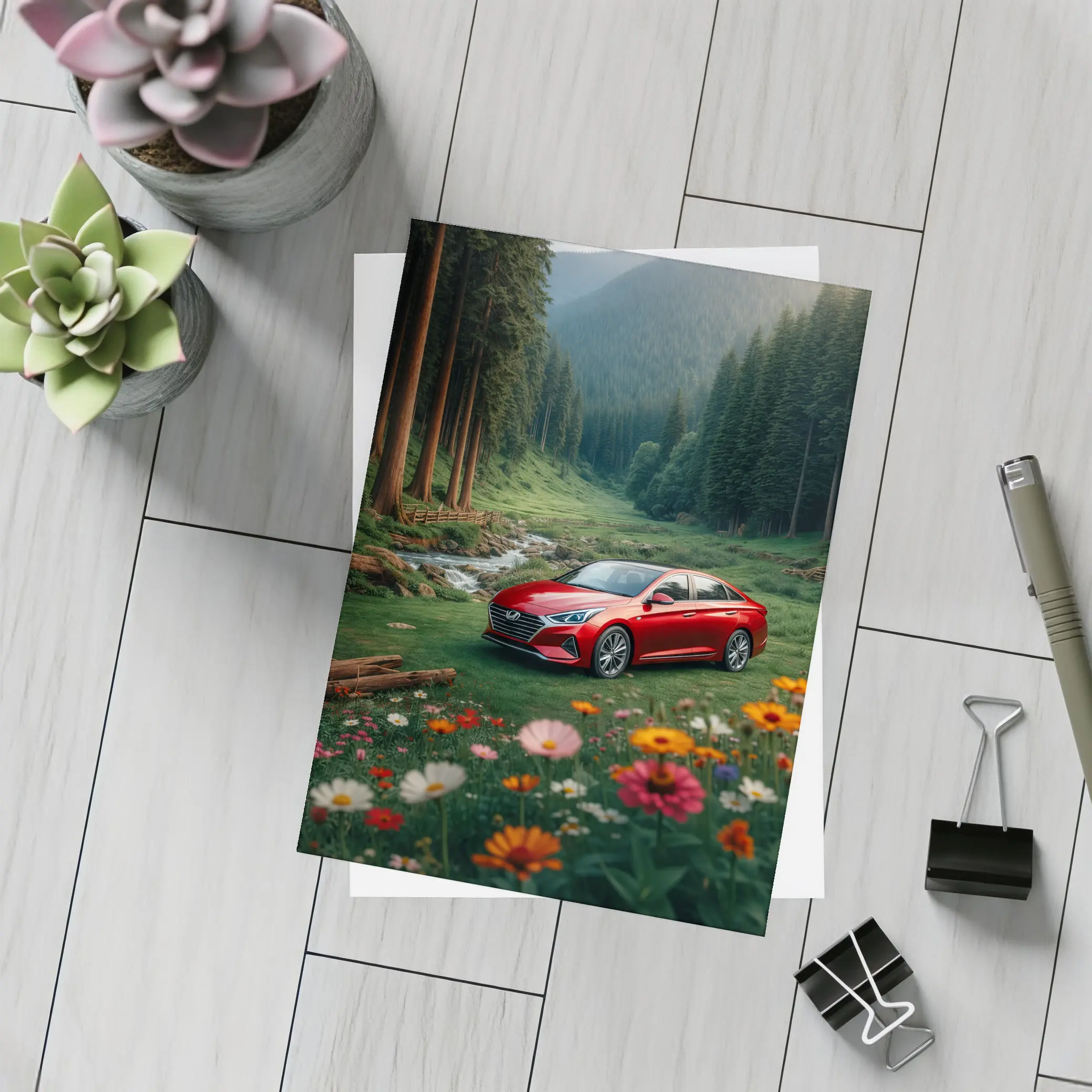 Hyundai Sonata Red Sedan Forest Valley – Postcards