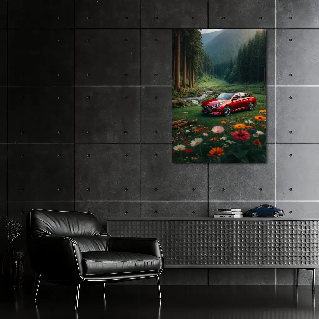 Hyundai Sonata Red Sedan Forest Valley – Wall Art