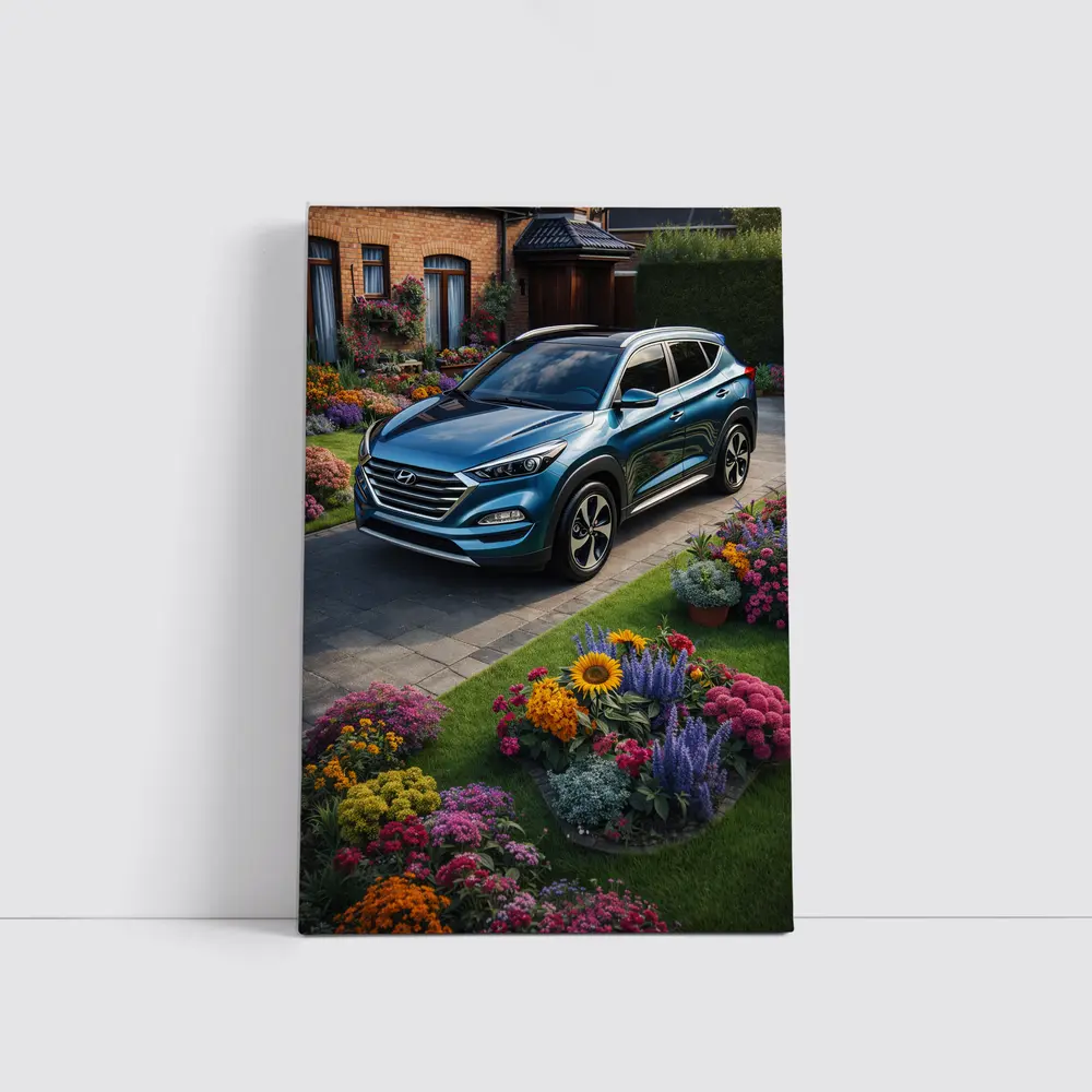 Hyundai Tucson Blue SUV Garden Driveway – Wall Art