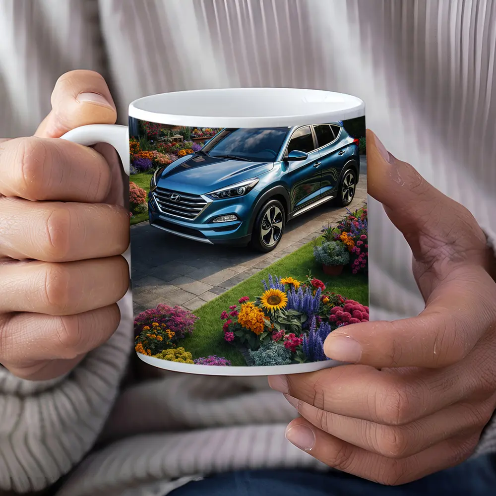 Hyundai Tucson Blue SUV Garden Driveway – Mugs
