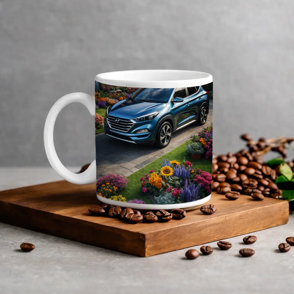 Hyundai Tucson Blue SUV Garden Driveway – Mugs