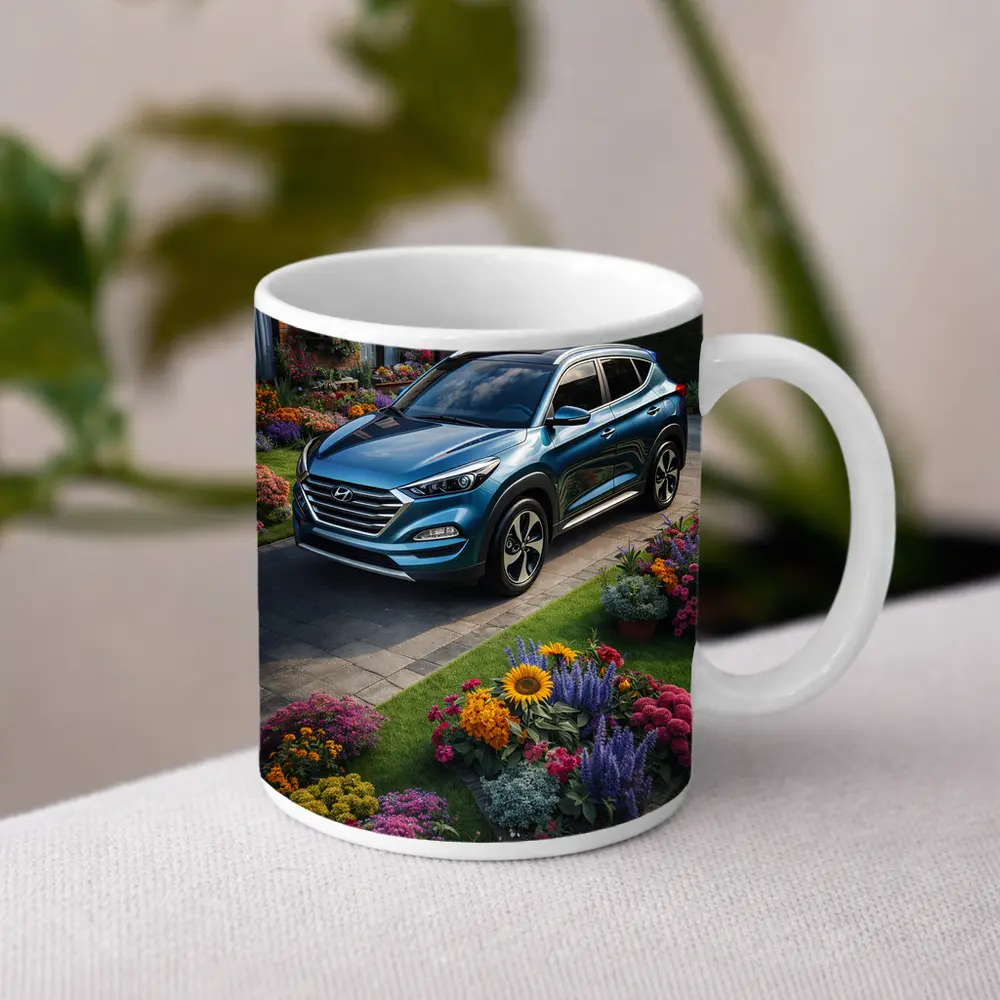 Hyundai Tucson Blue SUV Garden Driveway – Mugs