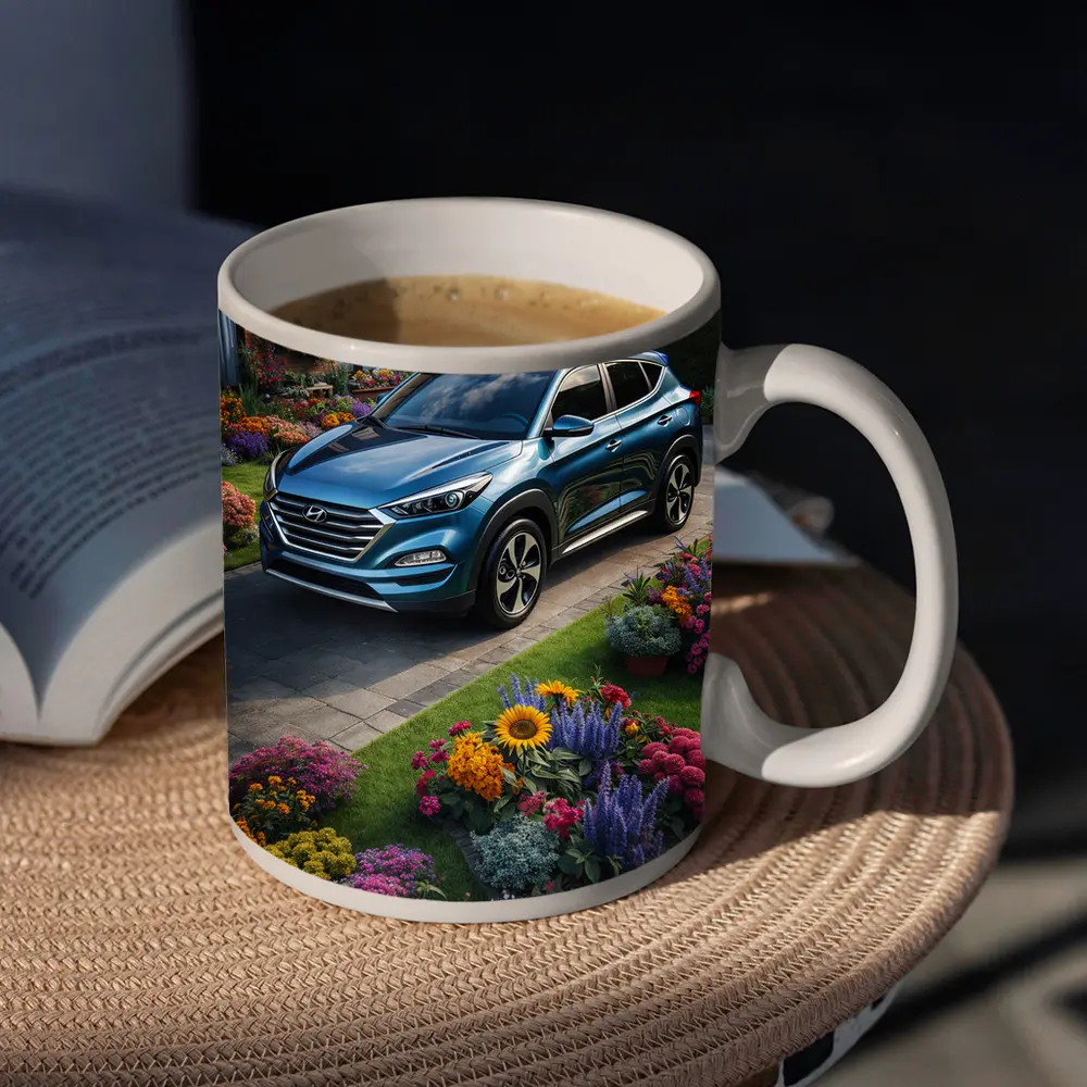 Hyundai Tucson Blue SUV Garden Driveway – Mugs