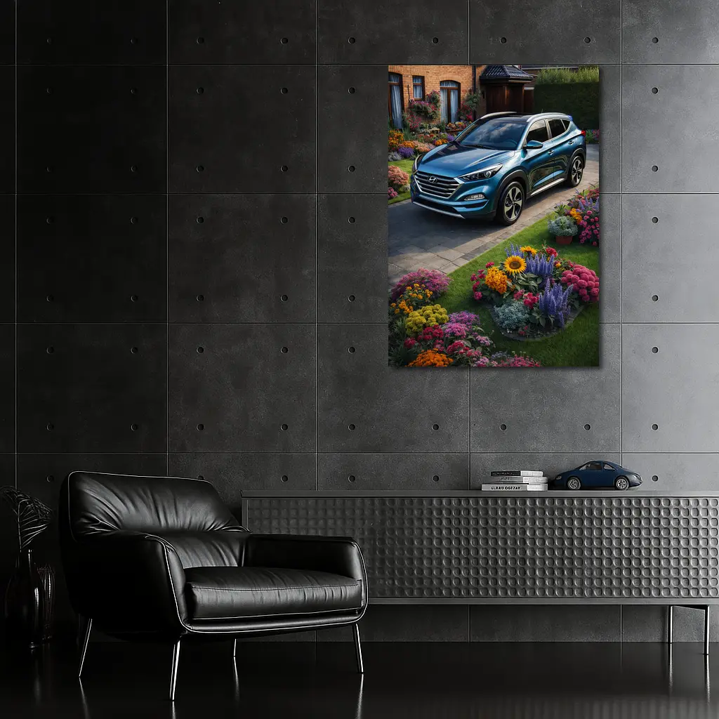 Hyundai Tucson Blue SUV Garden Driveway – Wall Art