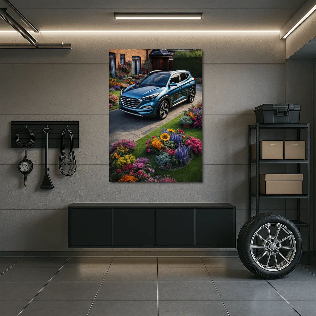 Hyundai Tucson Blue SUV Garden Driveway – Wall Art