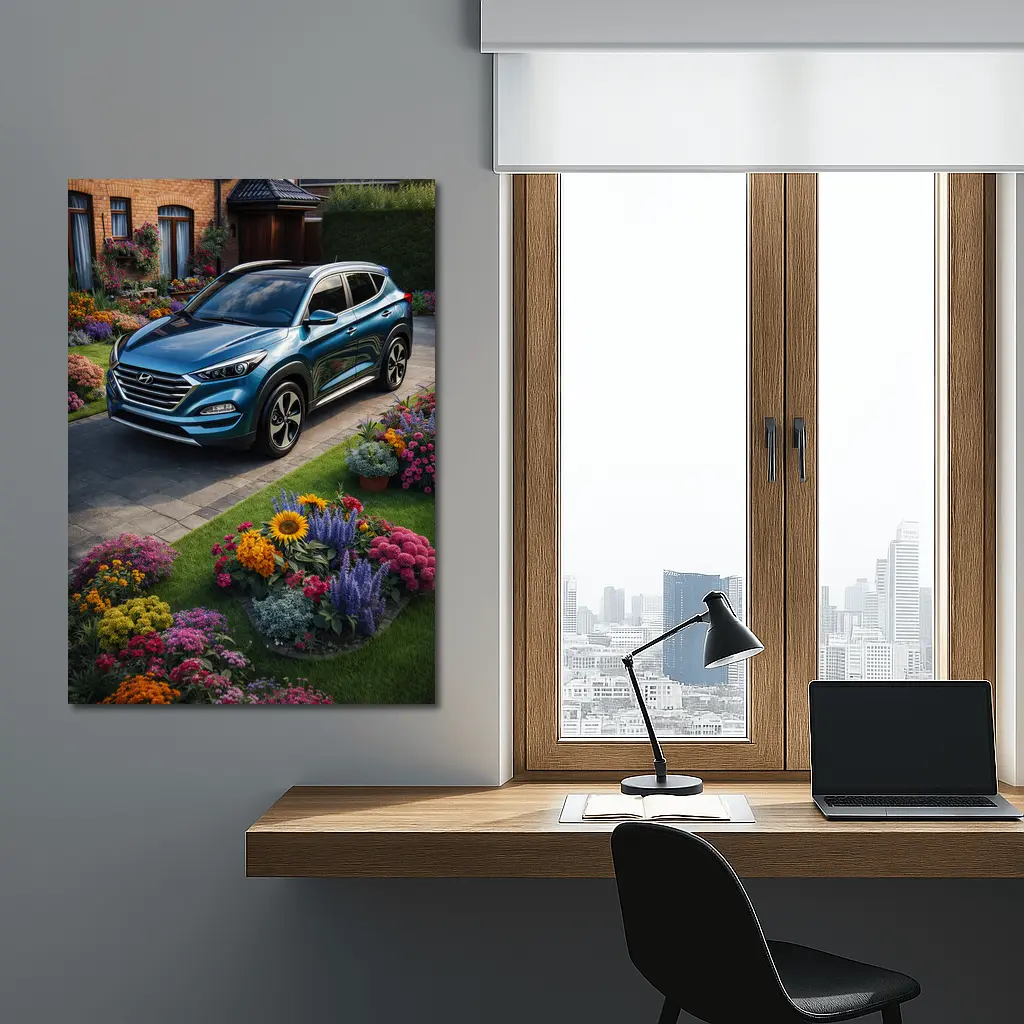 Hyundai Tucson Blue SUV Garden Driveway – Wall Art