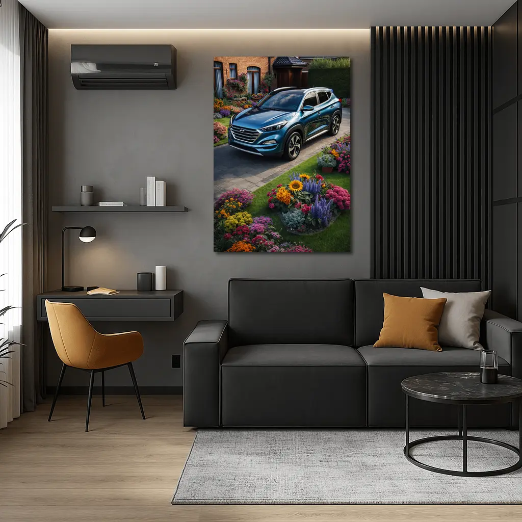 Hyundai Tucson Blue SUV Garden Driveway – Wall Art