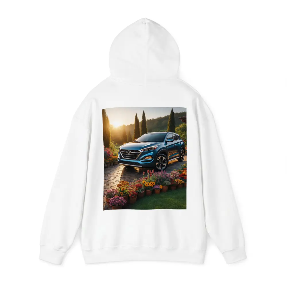 Hyundai Tucson Blue SUV Garden Sunset – Hoodies