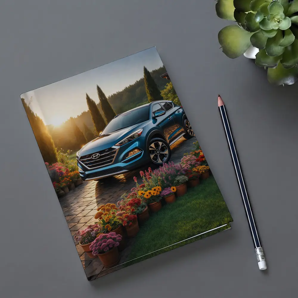 Hyundai Tucson Blue SUV Garden Sunset – Notebooks