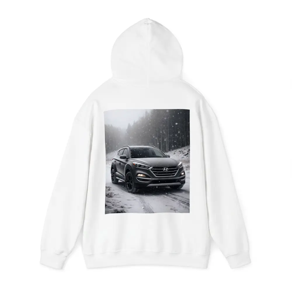 Hyundai Tucson SUV Snowy Winter Forest Road – Hoodies