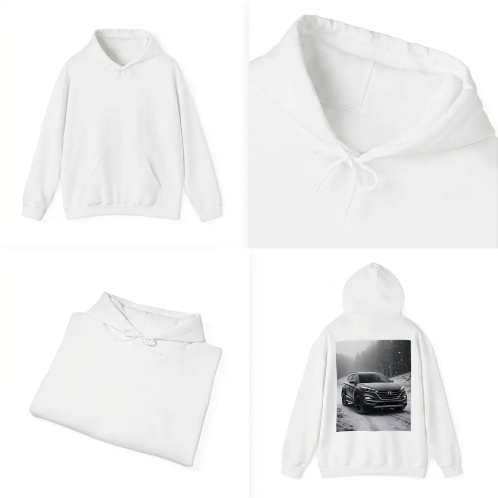 Hyundai Tucson SUV Snowy Winter Forest Road – Hoodies