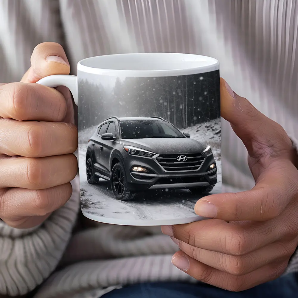 Hyundai Tucson SUV Snowy Winter Forest Road – Mugs