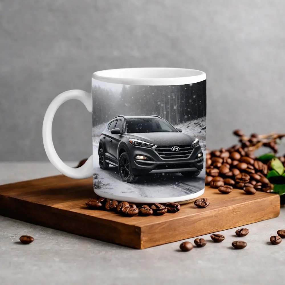 Hyundai Tucson SUV Snowy Winter Forest Road – Mugs