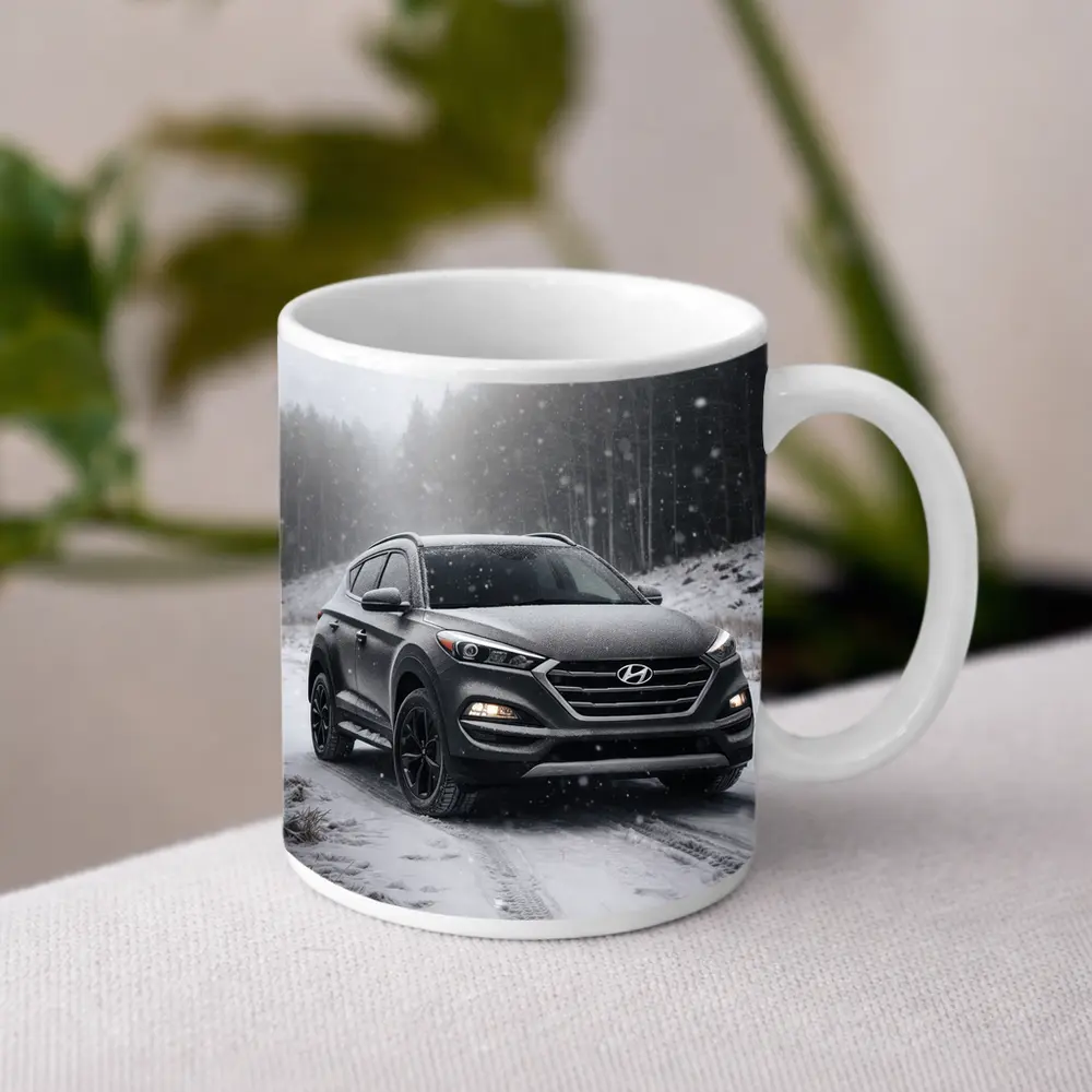Hyundai Tucson SUV Snowy Winter Forest Road – Mugs