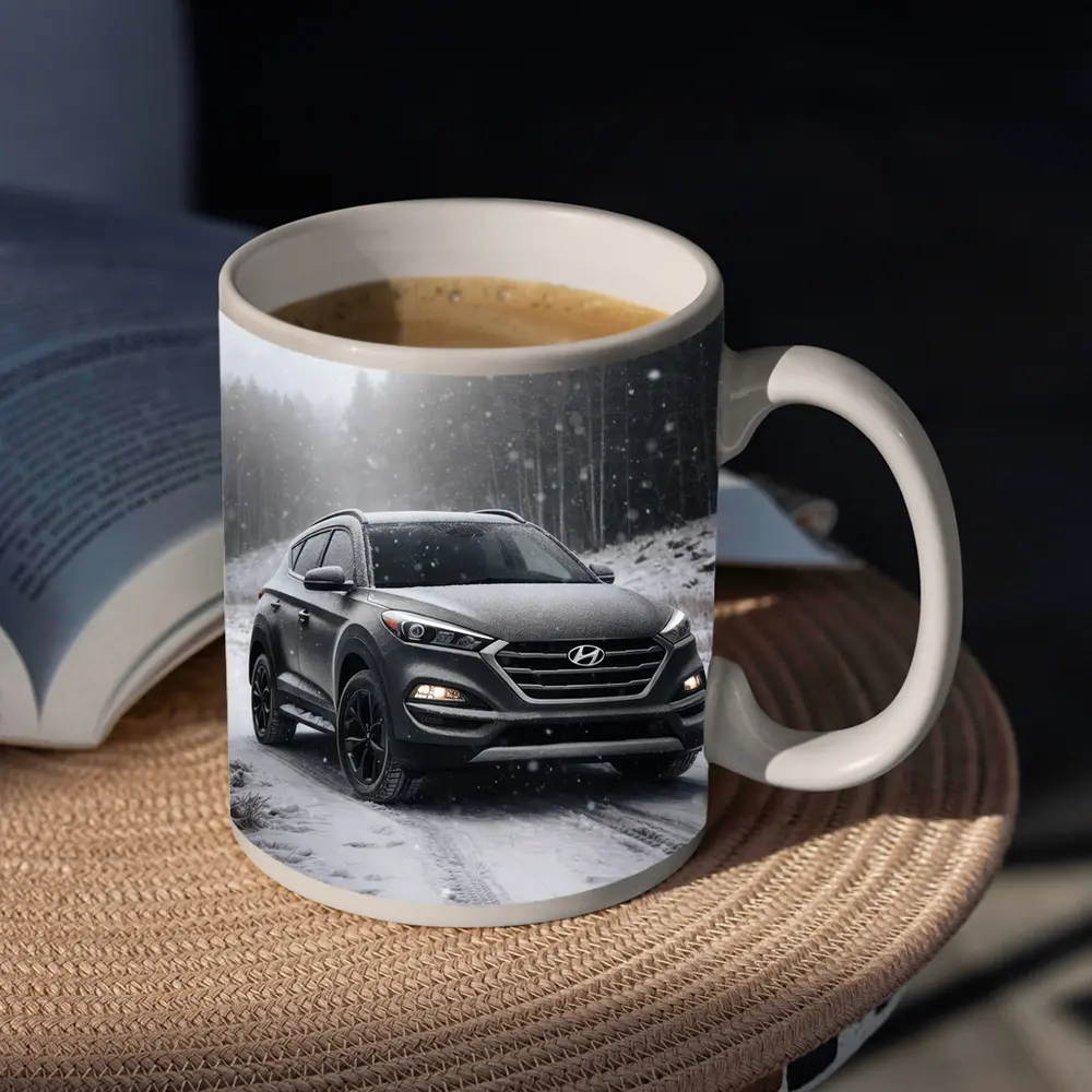 Hyundai Tucson SUV Snowy Winter Forest Road – Mugs