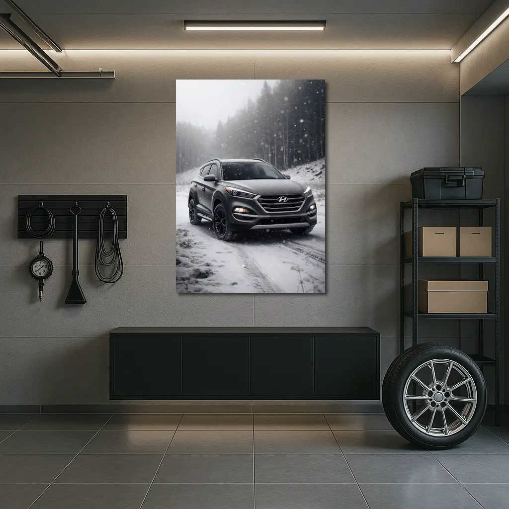 Hyundai Tucson SUV Snowy Winter Forest Road – Wall Art
