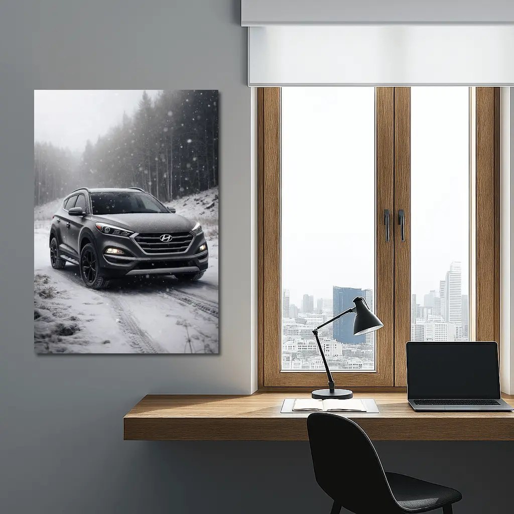 Hyundai Tucson SUV Snowy Winter Forest Road – Wall Art