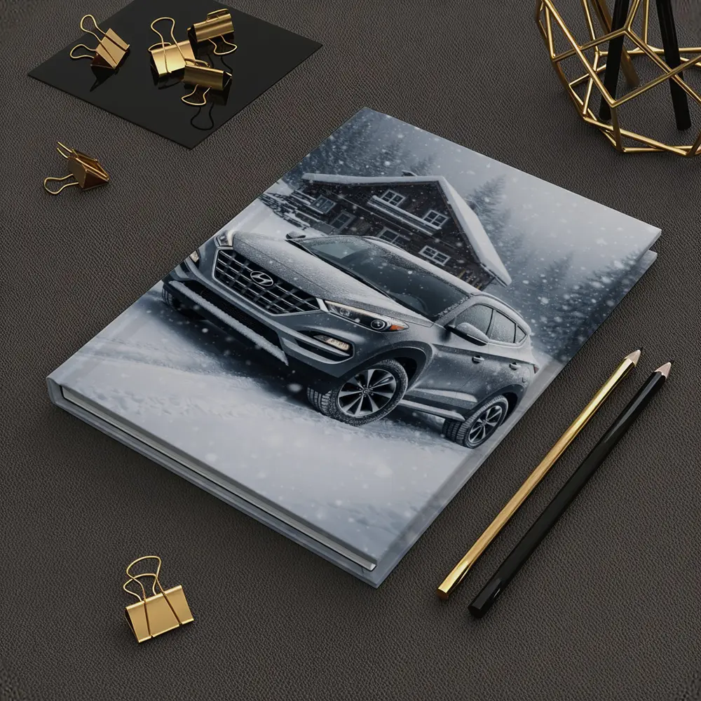 Hyundai Tucson SUV Snowy Winter Cabin Scene – Notebooks