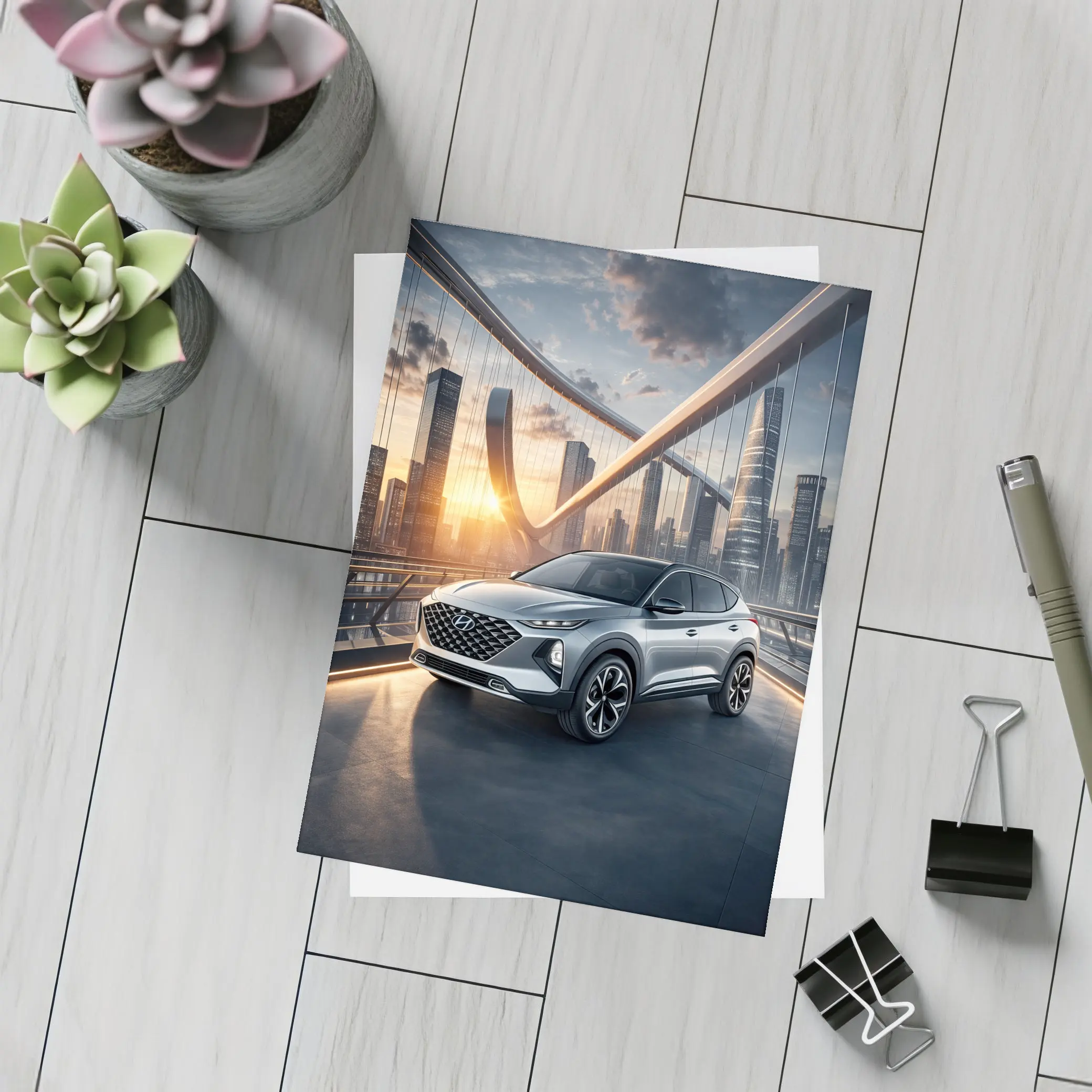 Hyundai Venue SUV City Bridge Sunset – Postcards