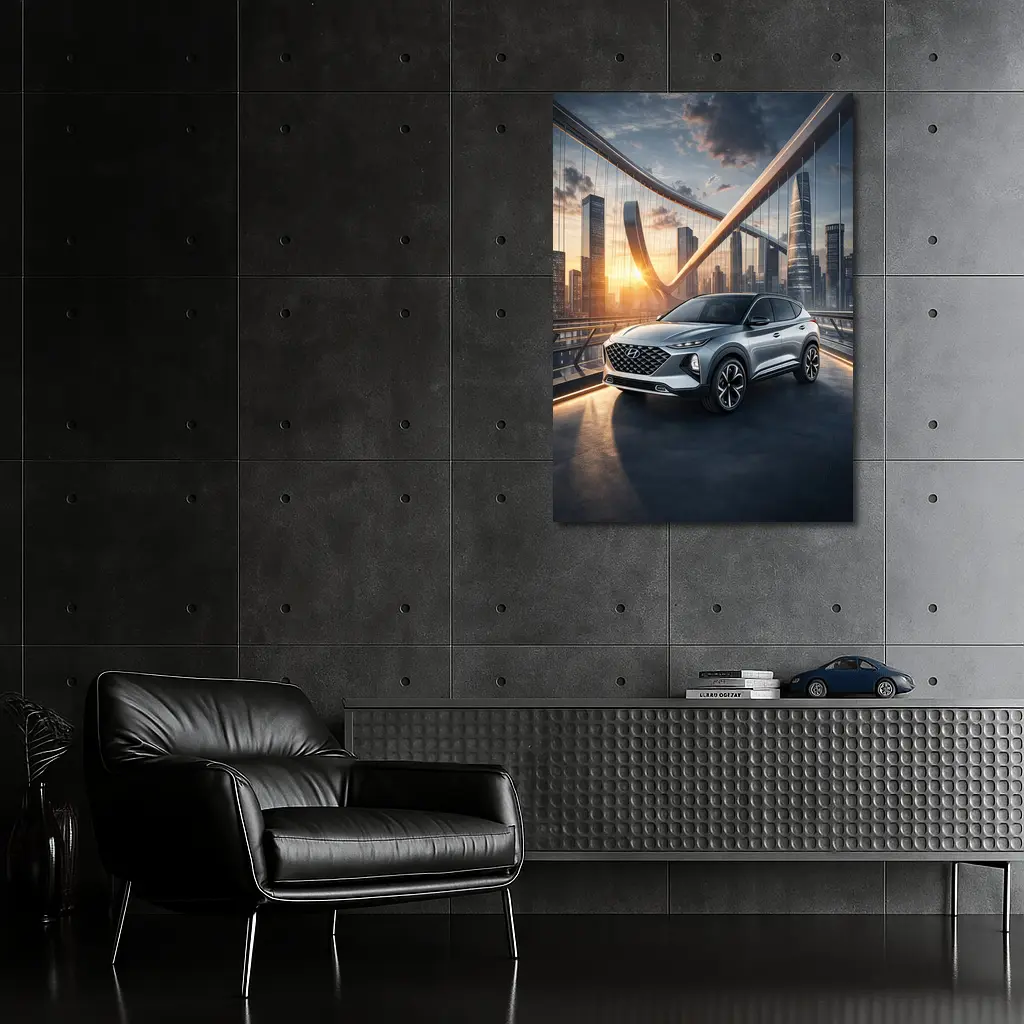 Hyundai Venue SUV City Bridge Sunset – Wall Art