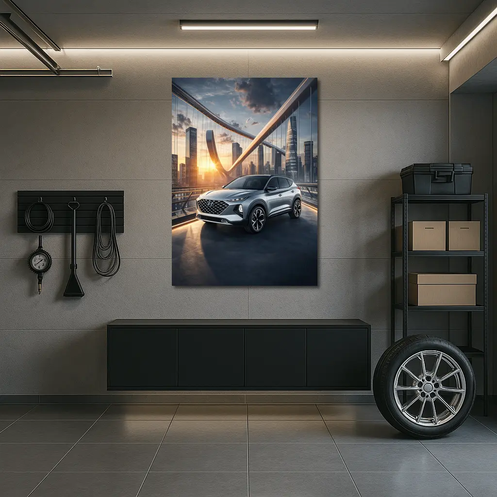 Hyundai Venue SUV City Bridge Sunset – Wall Art