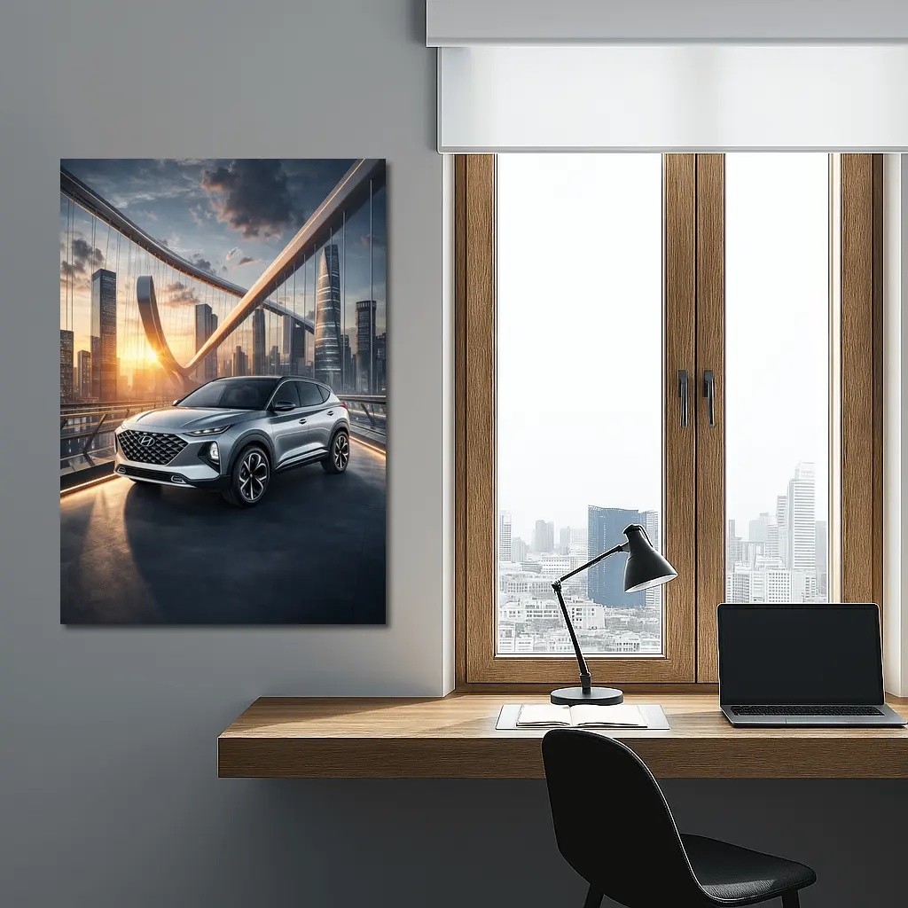 Hyundai Venue SUV City Bridge Sunset – Wall Art