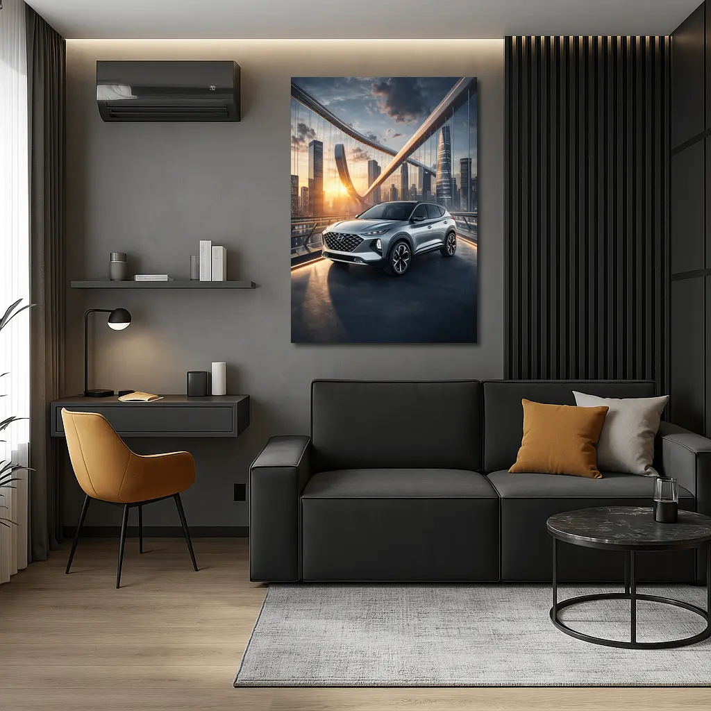 Hyundai Venue SUV City Bridge Sunset – Wall Art