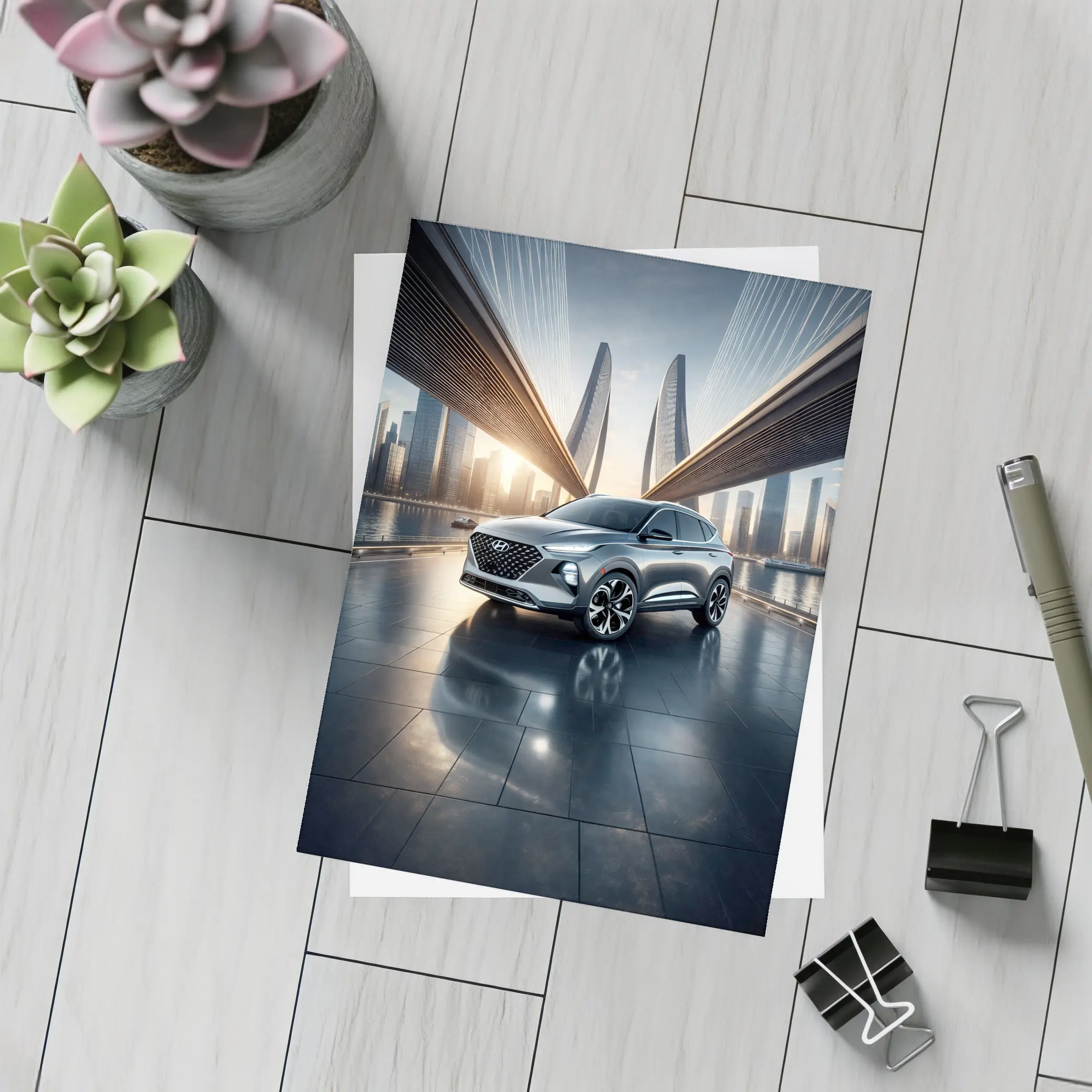 Hyundai Venue SUV City Bridge Skyline – Postcards