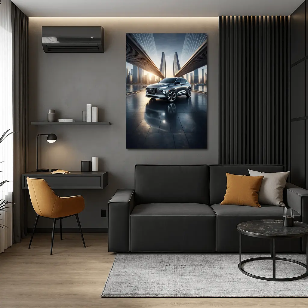 Hyundai Venue SUV City Bridge Skyline – Wall Art
