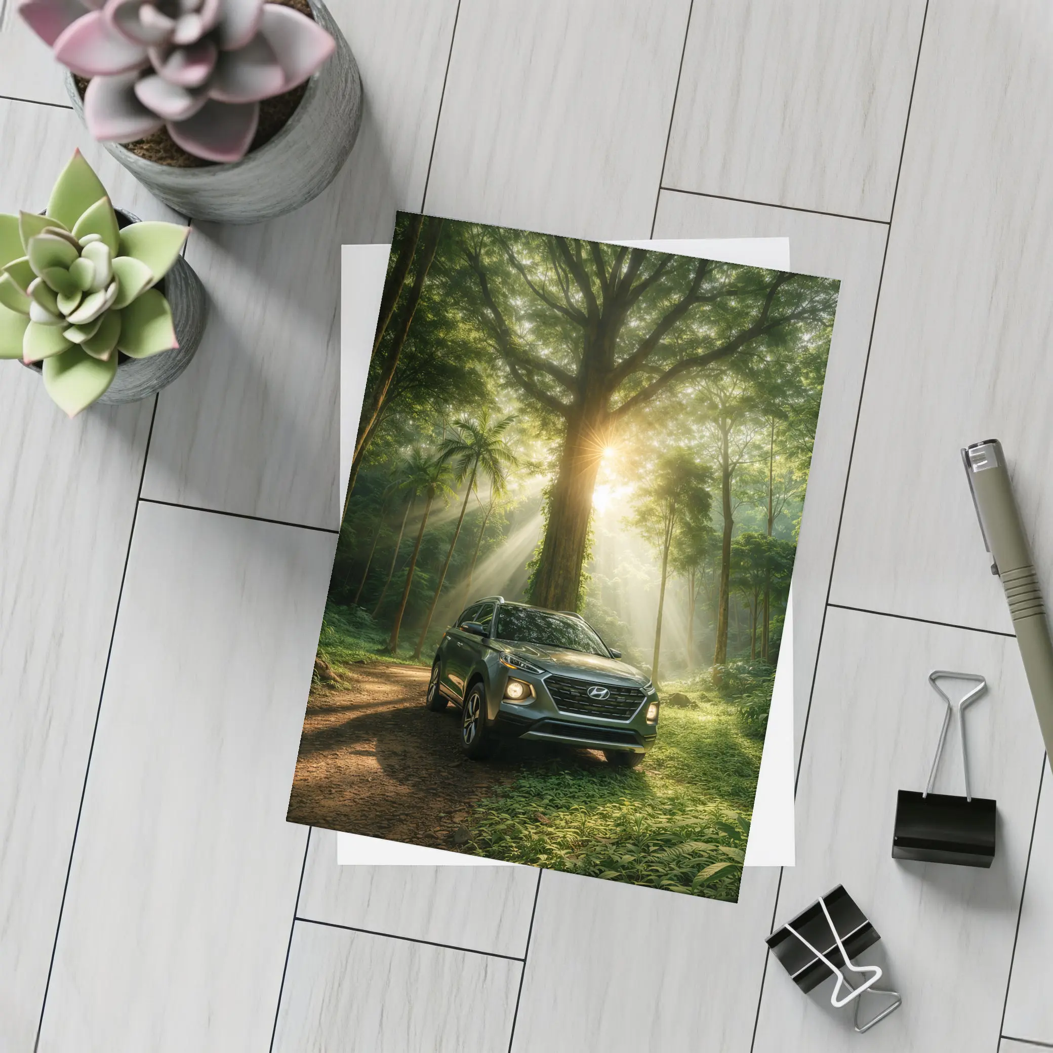 Hyundai Venue SUV Forest Sunlight Scene – Postcards