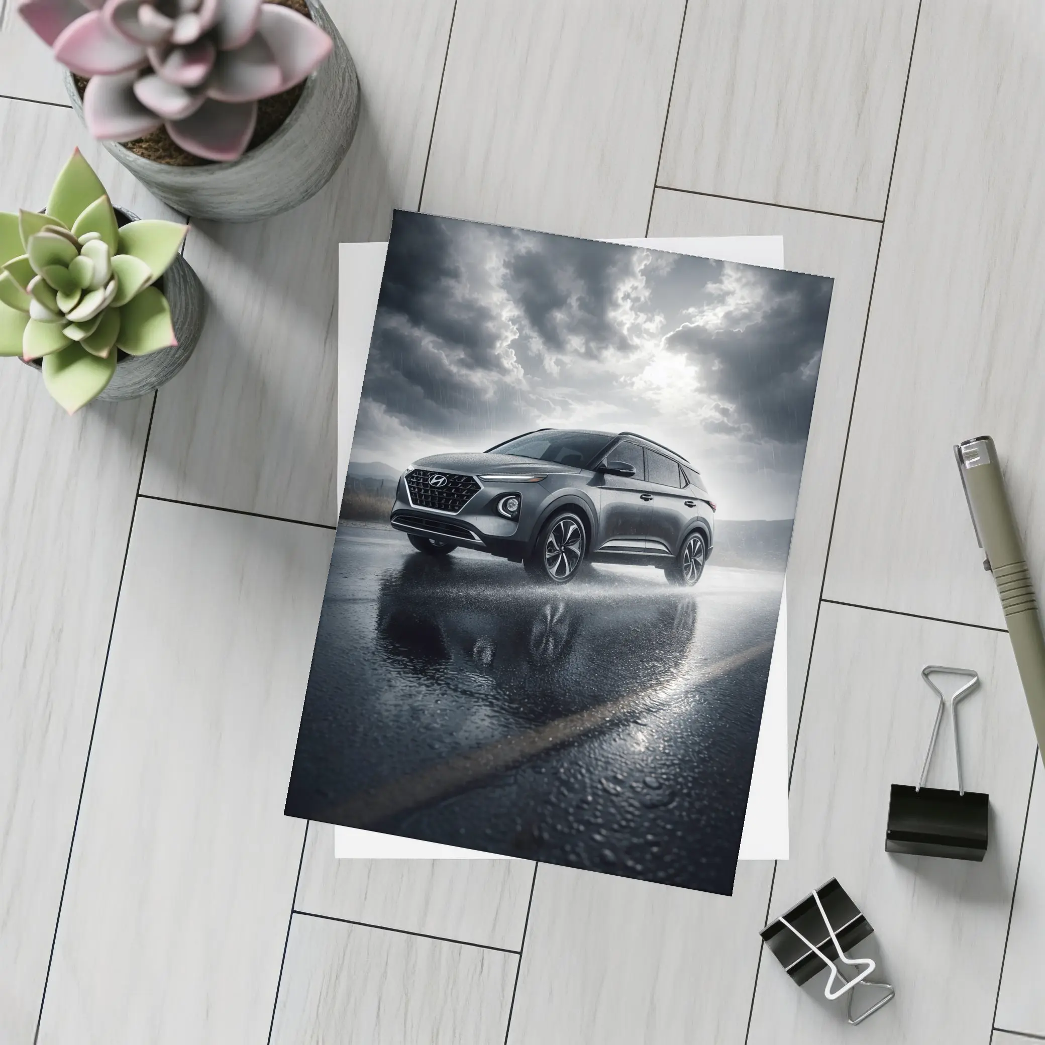 Hyundai Venue SUV Rainy Dark Road – Postcards
