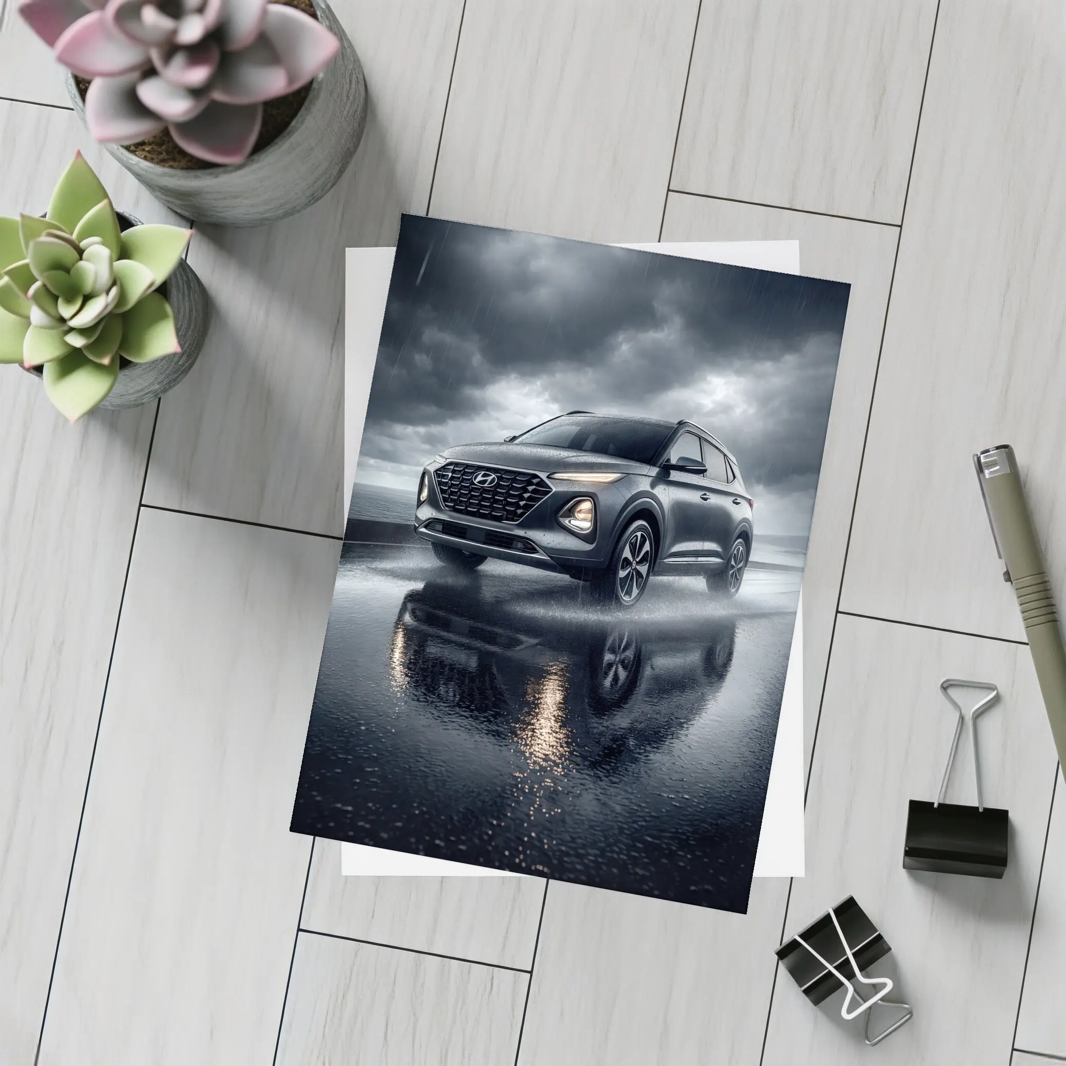 Hyundai Venue Dark Rainy Storm Scene – Postcards